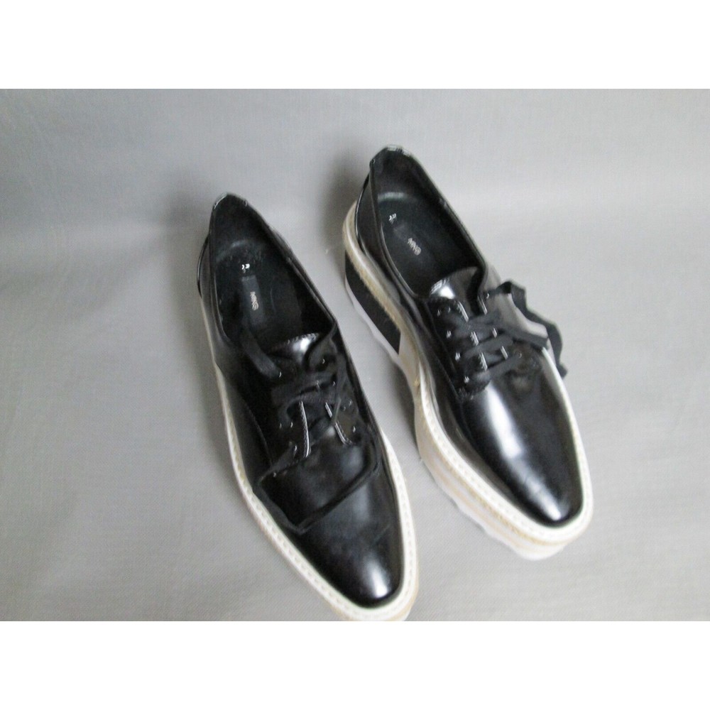 Mango sneakers womens 7 black big platform lace up Kenji contrast oxford stripe - Picture 2 of 16
